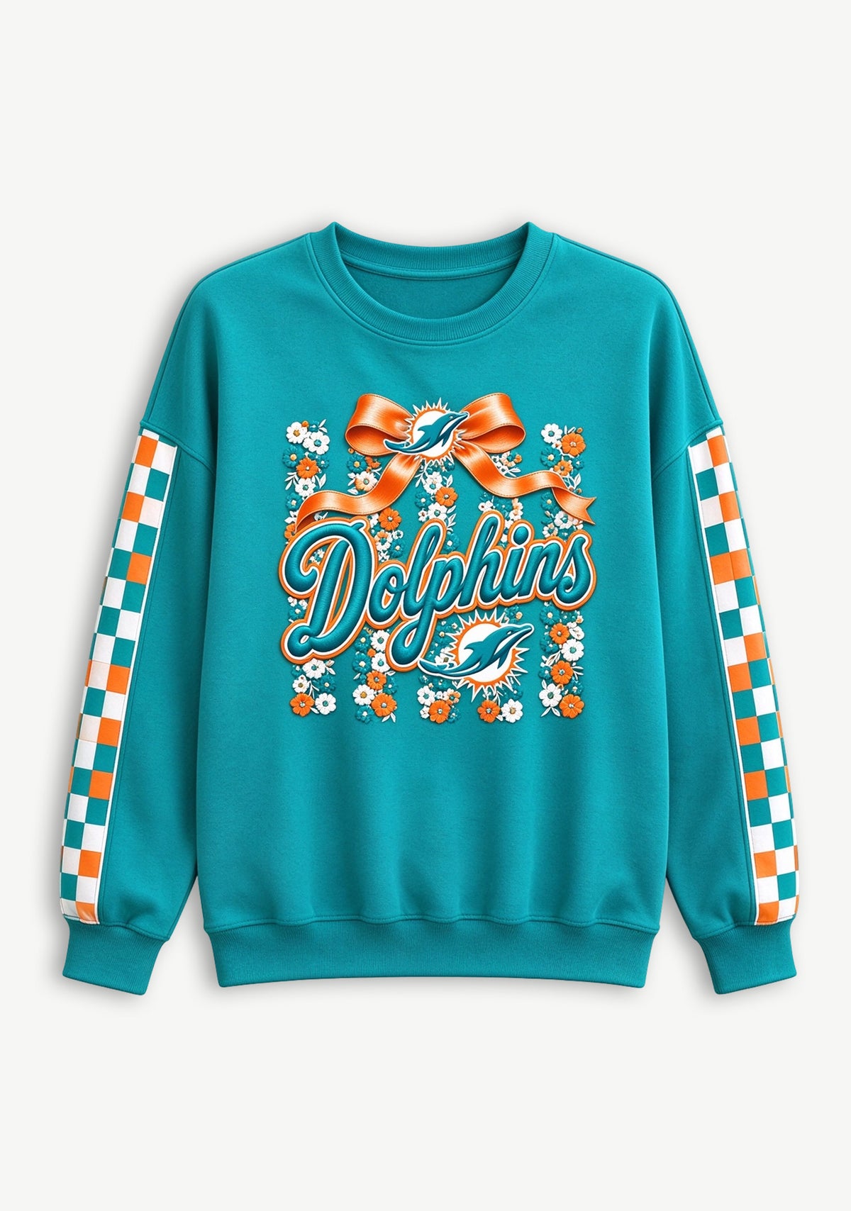 Women's Miami Dolphins Floral Bow Crewneck Sweatshirt