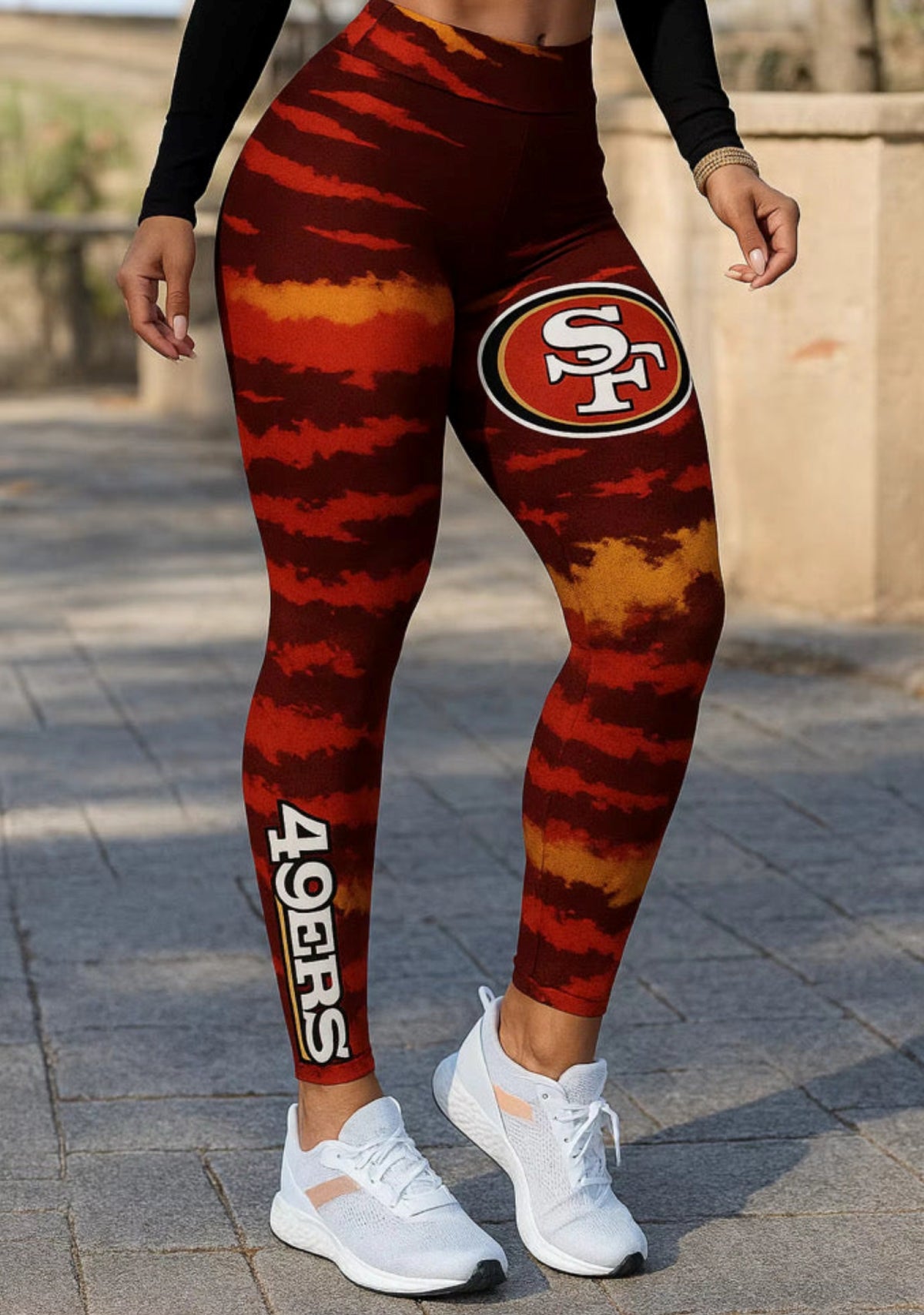 San Francisco 49ers Red Orange Workout Leggings For Lady