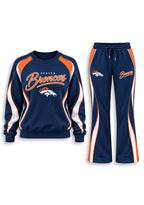 Women's Denver Broncos Crewneck Sweatshirt & Flared Pants 2 Piece Set