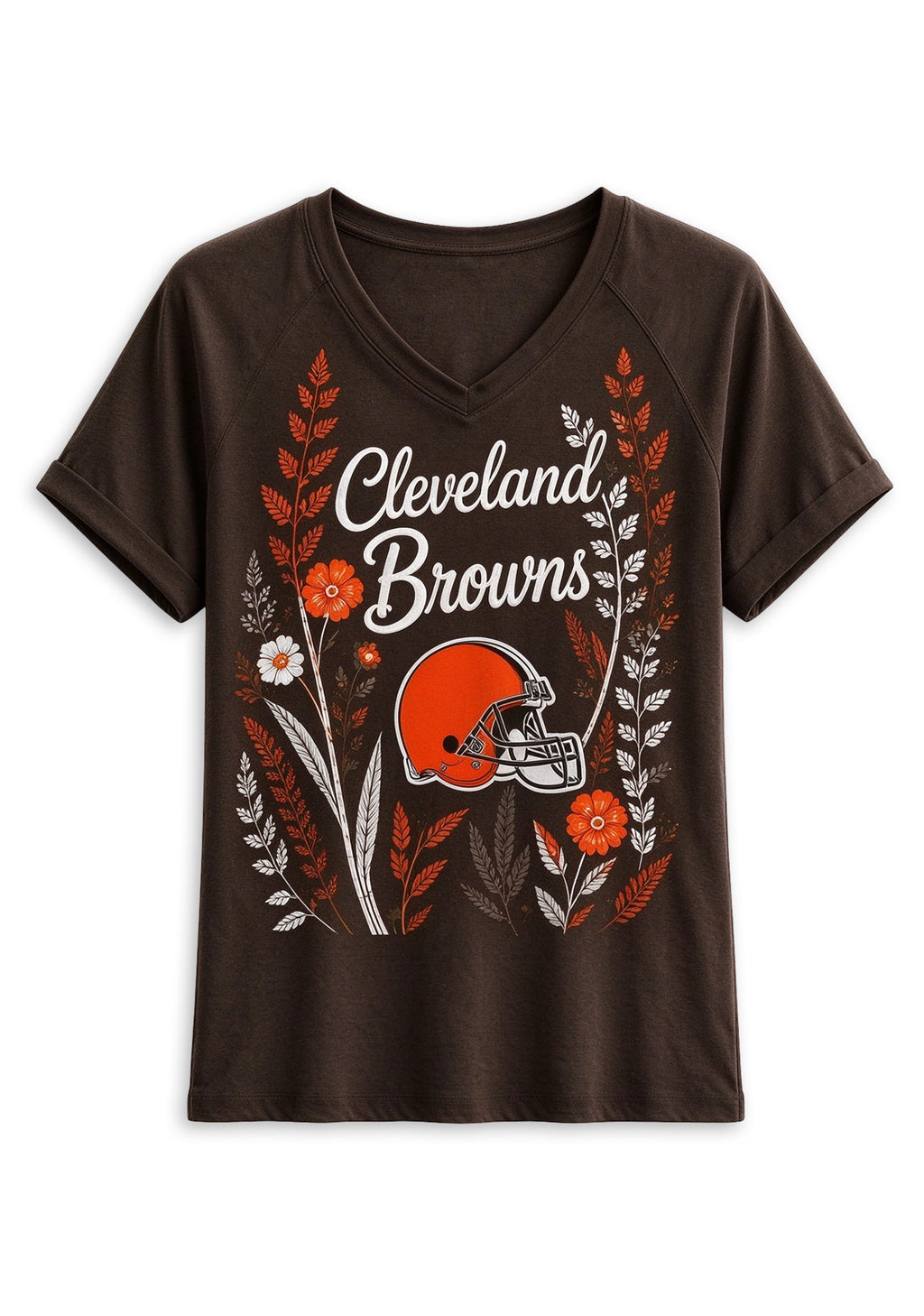 Women's Cleveland Browns Wildflower Graphic V-Neck Raglan Rolled T-Shirt