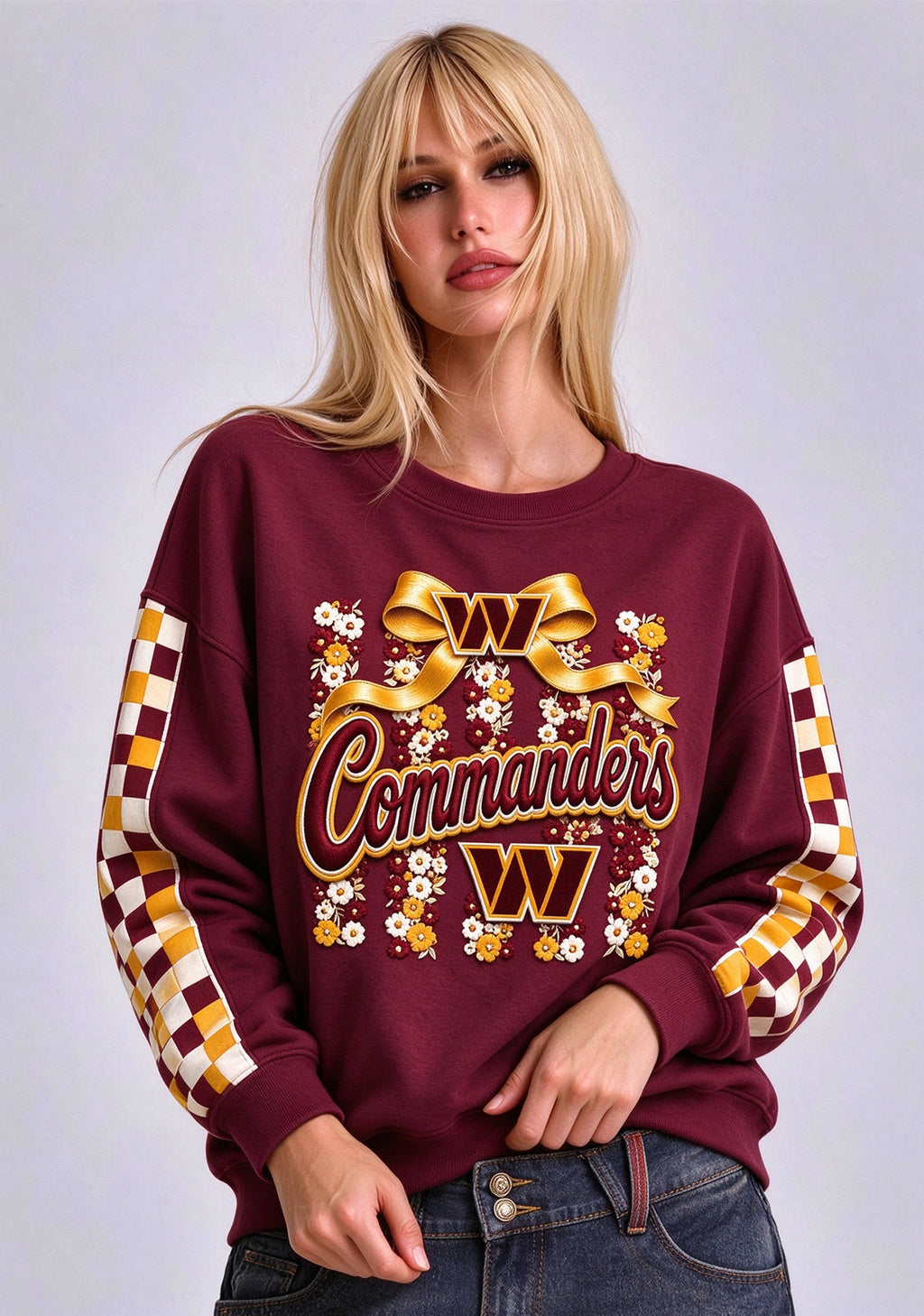 Women's Washington Commanders Floral Bow Crewneck Sweatshirt