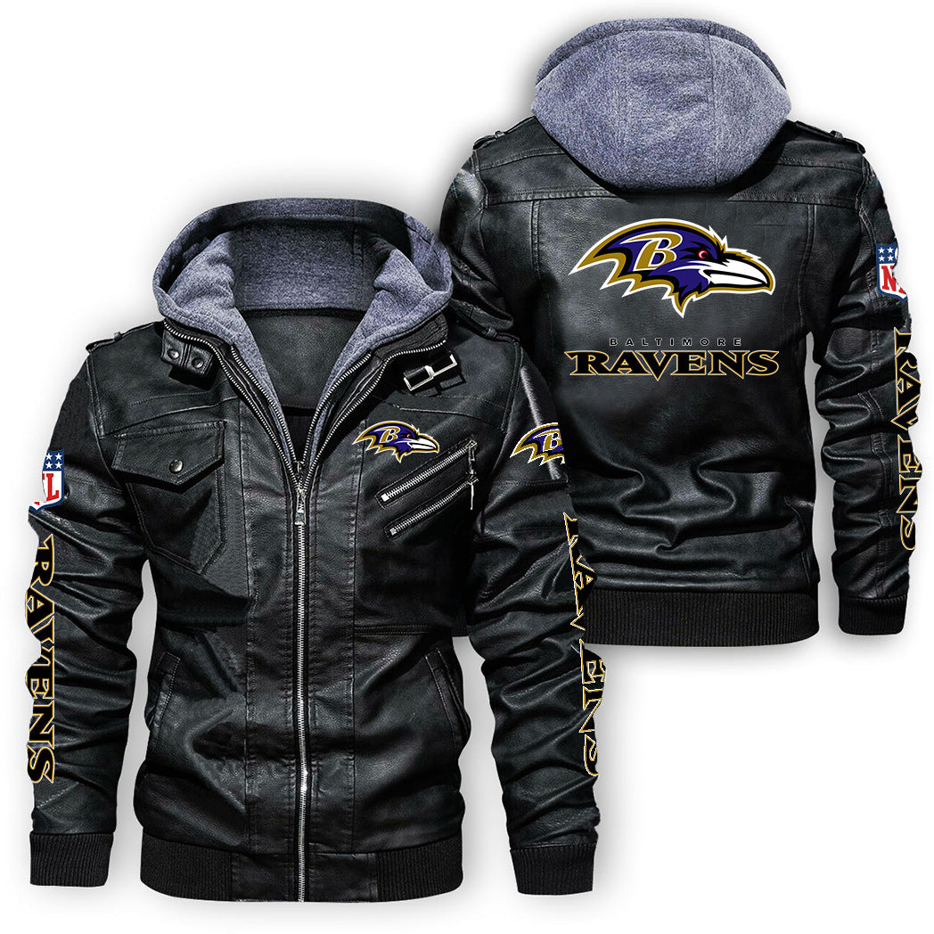 Baltimore Ravens Graphic PU Leather Hooded Jacket