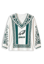 Women's Philadelphia Eagles Boho Floral Printed V-Neck Long Sleeve Shirt