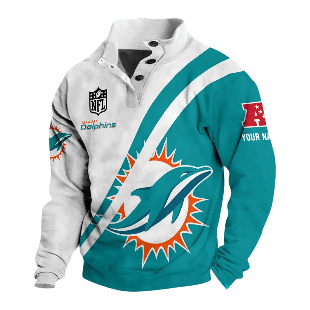 Miami Dolphins Custom Button Mock Neck Sweatshirt