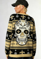 New Orleans Saints Skull Ugly Christmas Football Fan Sweatshirt