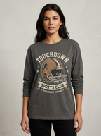 Women's Football Lover Touchdown Helmet Graphic Printed Long Sleeve T-Shirt