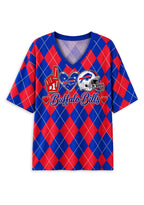 Women's Buffalo Bills Argyle #1 Fan Heart Helmet V-Neck T-Shirt
