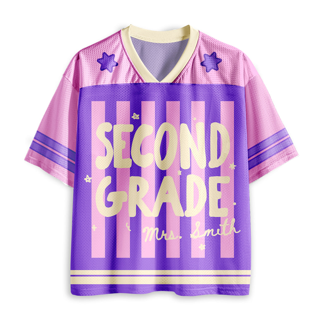 Personalized Grade And Name Preppy Stripes Teacher Mesh Jersey