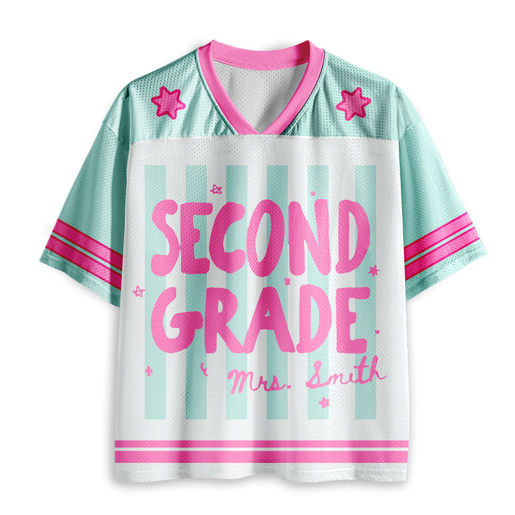 Personalized Grade And Name Preppy Stripes Teacher Mesh Jersey