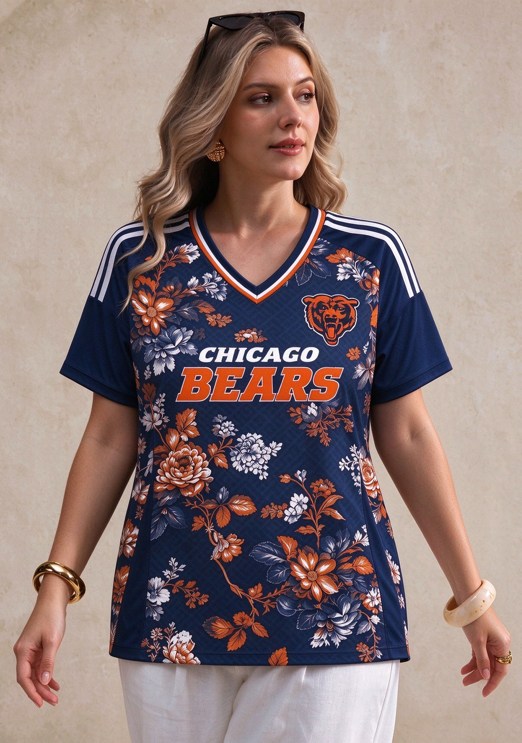 Women's Chicago Bears Floral V-Neck T Shirt