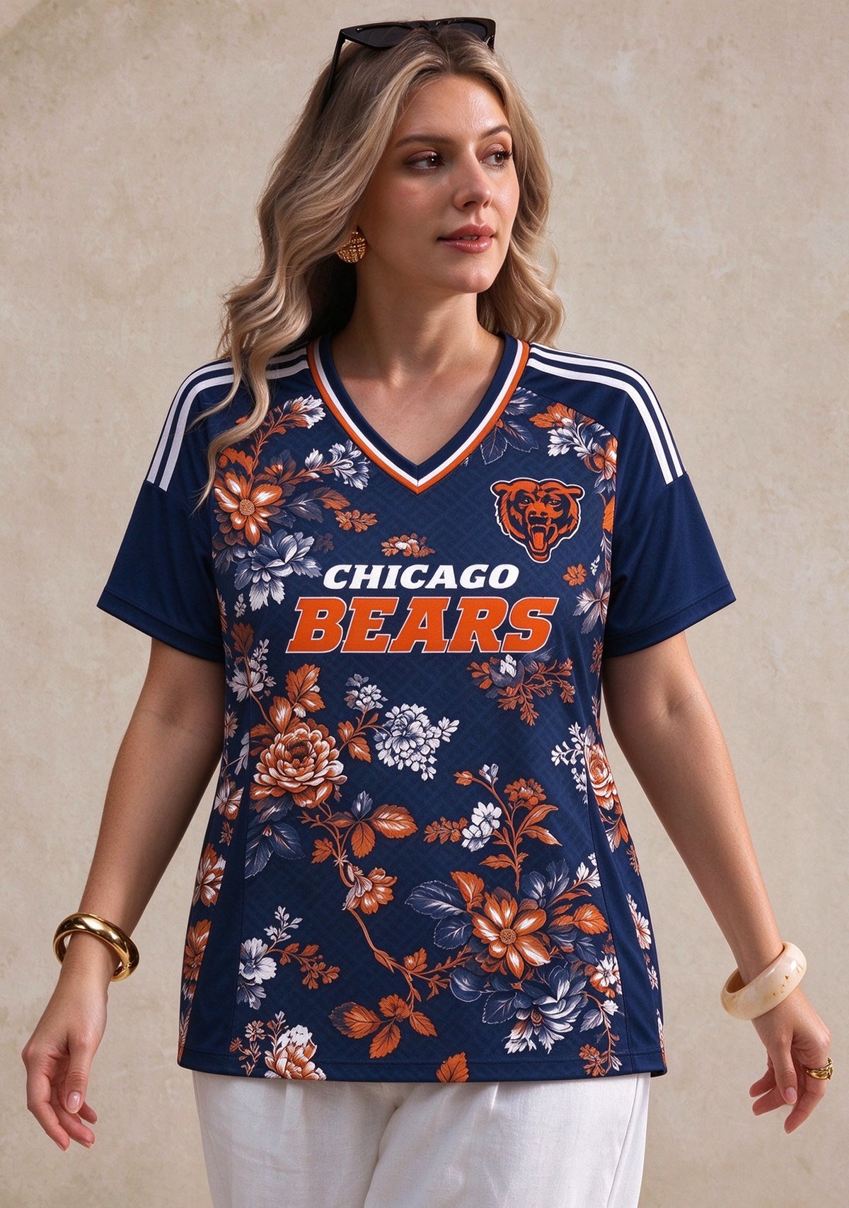 Women's Chicago Bears Floral V-Neck T Shirt