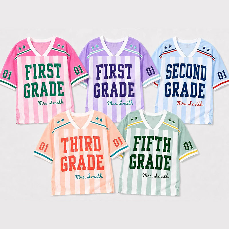 Personalized Grade And Name Preppy Stripes Stars Teacher Mesh Jersey Main image