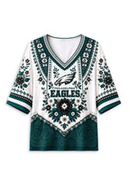 Women’s Philadelphia Eagles Boho Floral V-Neck 3/4 Sleeve Shirt