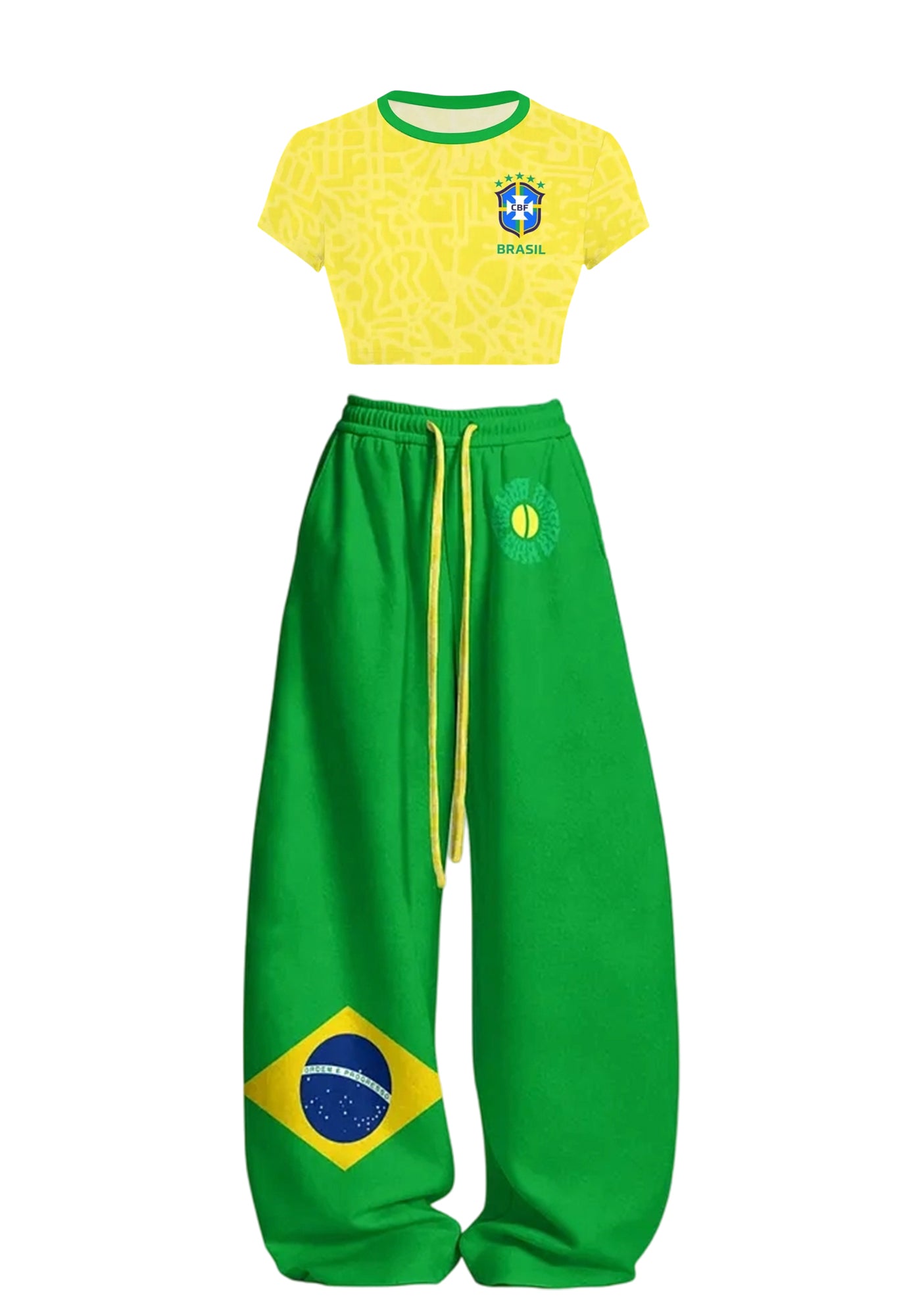 Brazil CBF Flag Graphic Fan Tops & Elasticated Trousers Two-Piece Set Main image