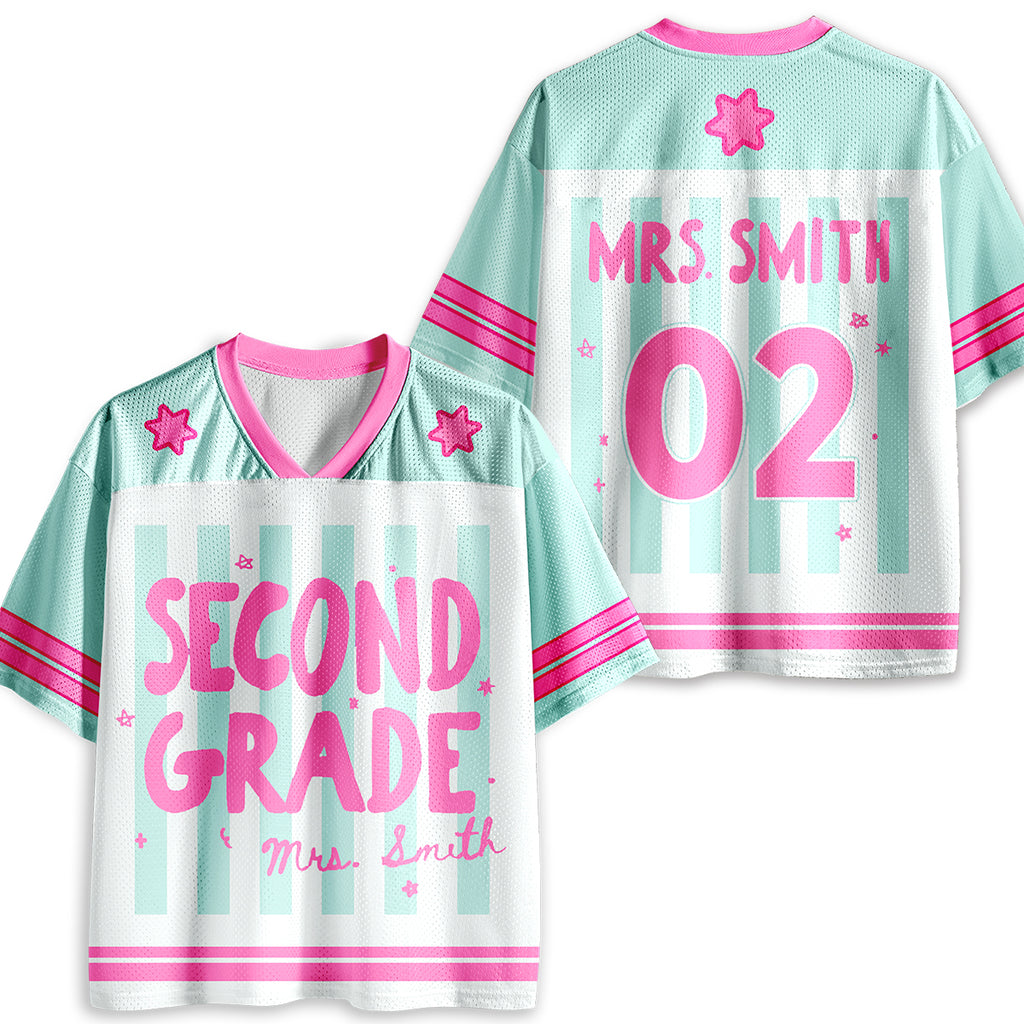 Personalized Grade And Name Preppy Stripes Teacher Mesh Jersey