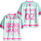 Personalized Grade And Name Preppy Stripes Teacher Mesh Jersey