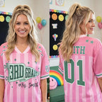 Personalized Grade And Name Striped Pennant Bow Star Teacher Mesh Jersey