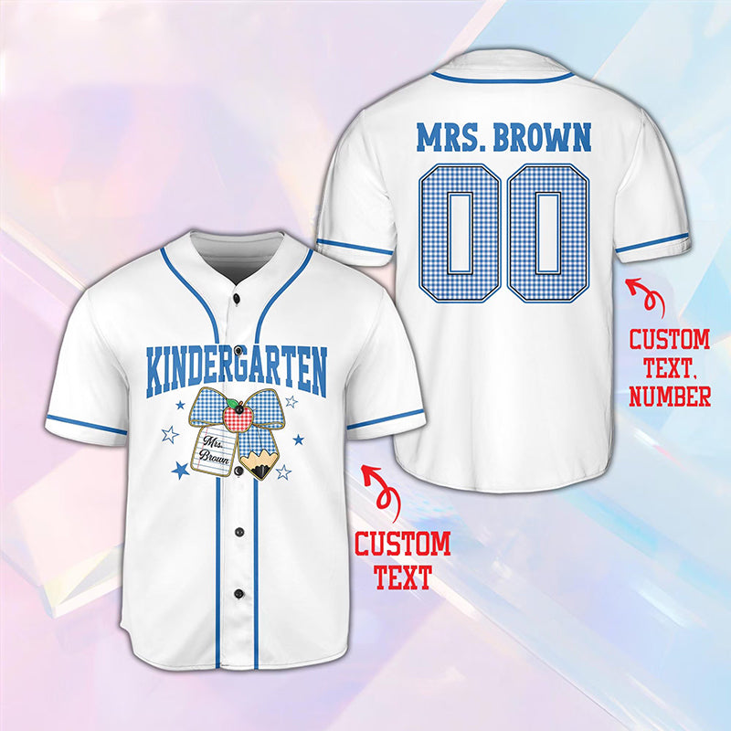 Personalized Grade And Name Pencil Bow Gingham Teacher Baseball Jersey Main image