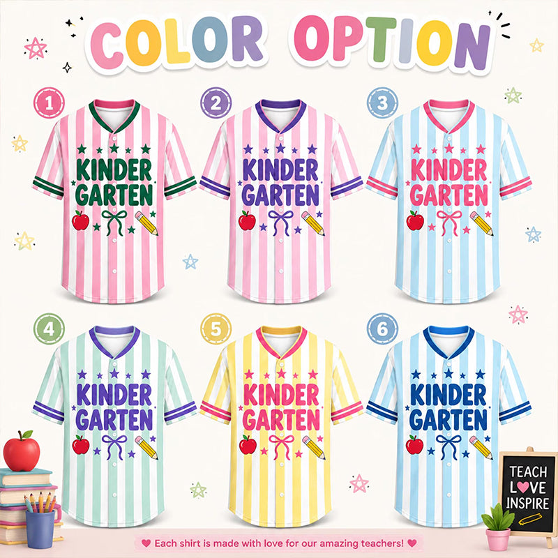 Personalized Grade Stripe Bow Apple Pencil Teacher Baseball Jersey Secondary image