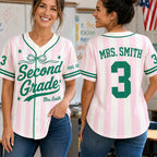 Personalized Grade And Name Stripe Bow Teacher Baseball Jersey