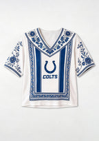 Boho Navy Floral Indianapolis Colts V-Neck Blouse