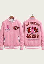 San Francisco 49ers Breast Cancer Awareness Pink Ribbon Varsity Jacket