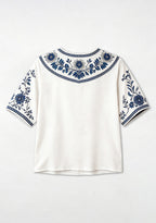 Boho Navy Floral Indianapolis Colts V-Neck Blouse