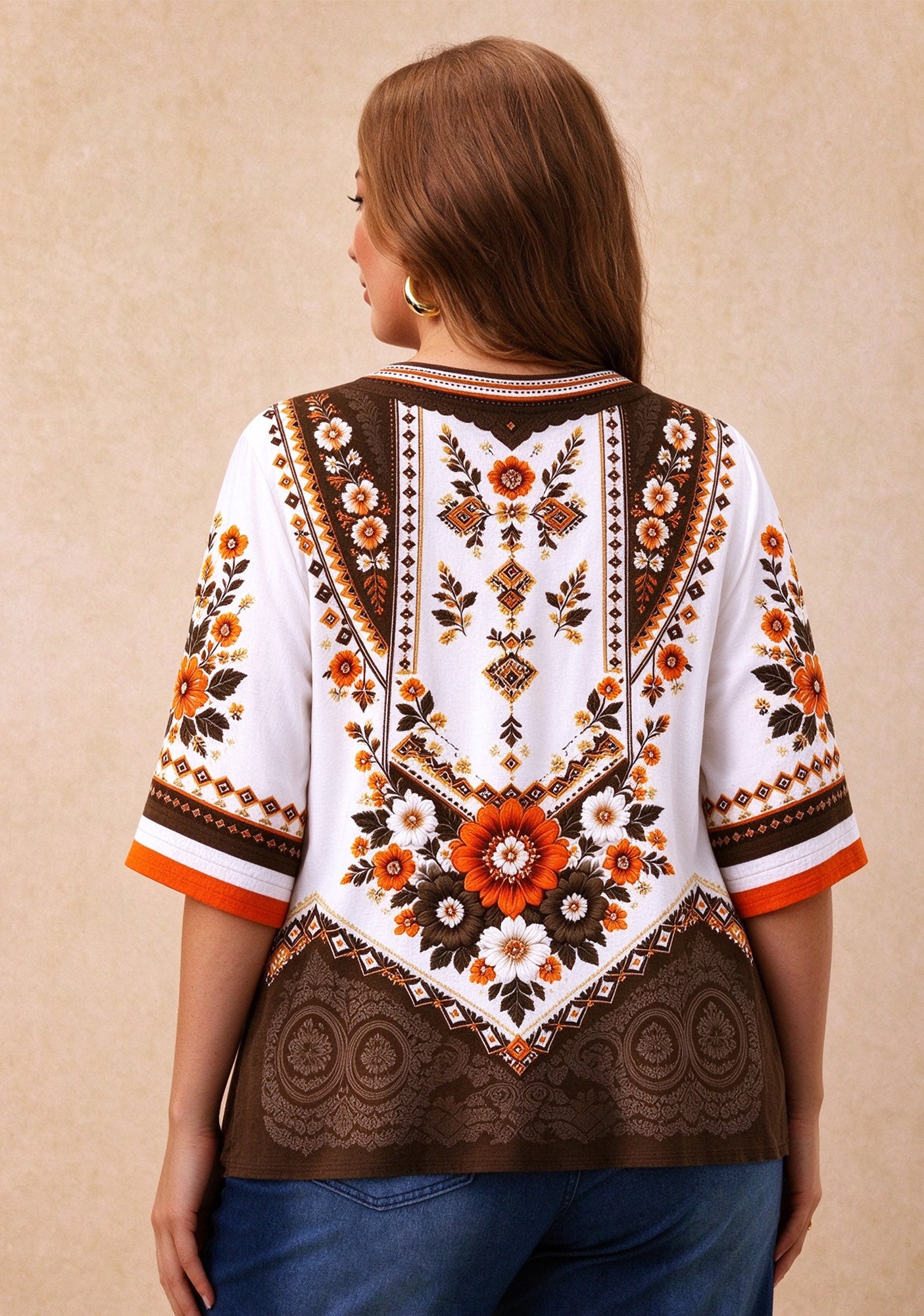 Women’s Cleveland Browns Boho Floral V-Neck 3/4 Sleeve Shirt Secondary image