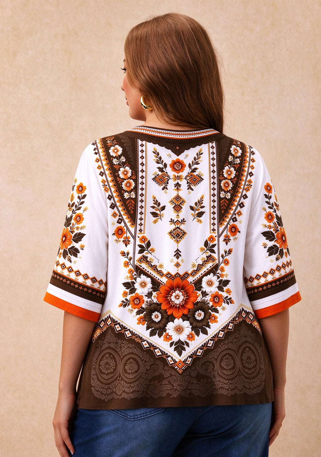 Women’s Cleveland Browns Boho Floral V-Neck 3/4 Sleeve Shirt
