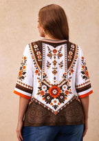 Women’s Cleveland Browns Boho Floral V-Neck 3/4 Sleeve Shirt