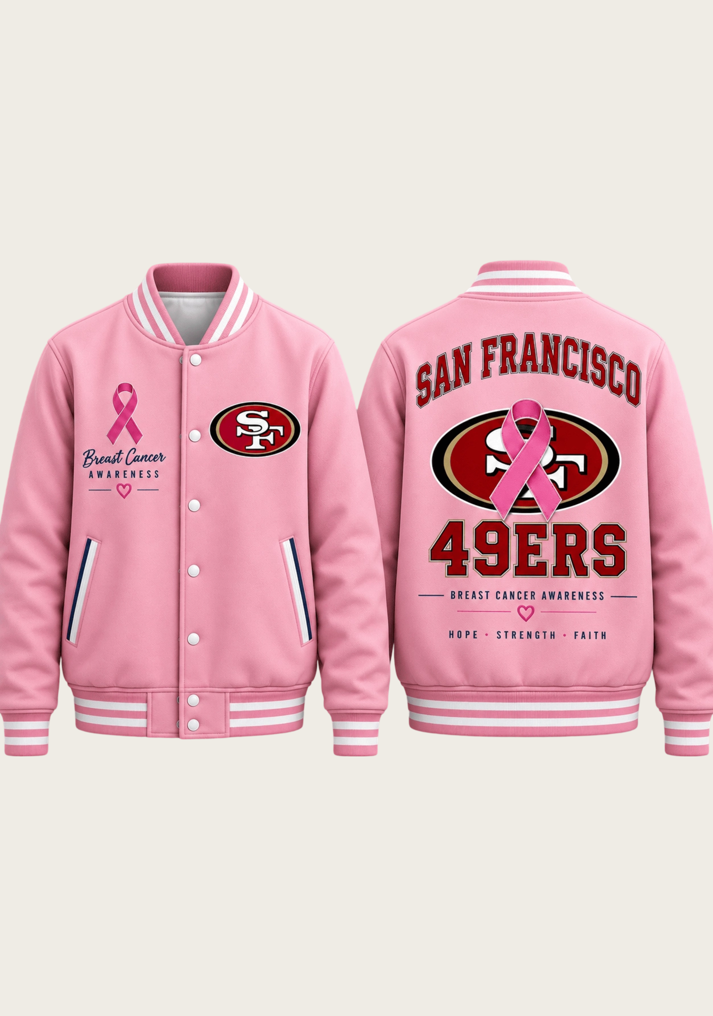 San Francisco 49ers Breast Cancer Awareness Pink Ribbon Varsity Jacket Secondary image