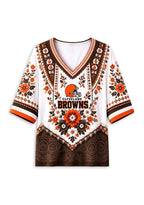 Women’s Cleveland Browns Boho Floral V-Neck 3/4 Sleeve Shirt
