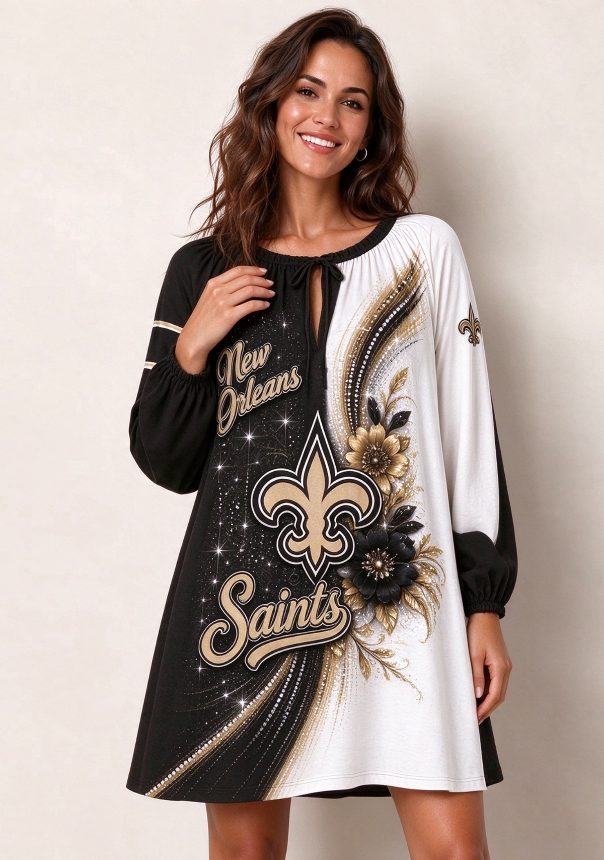 Women's New Orleans Saints Floral Long Sleeve Game Day Mini Dress