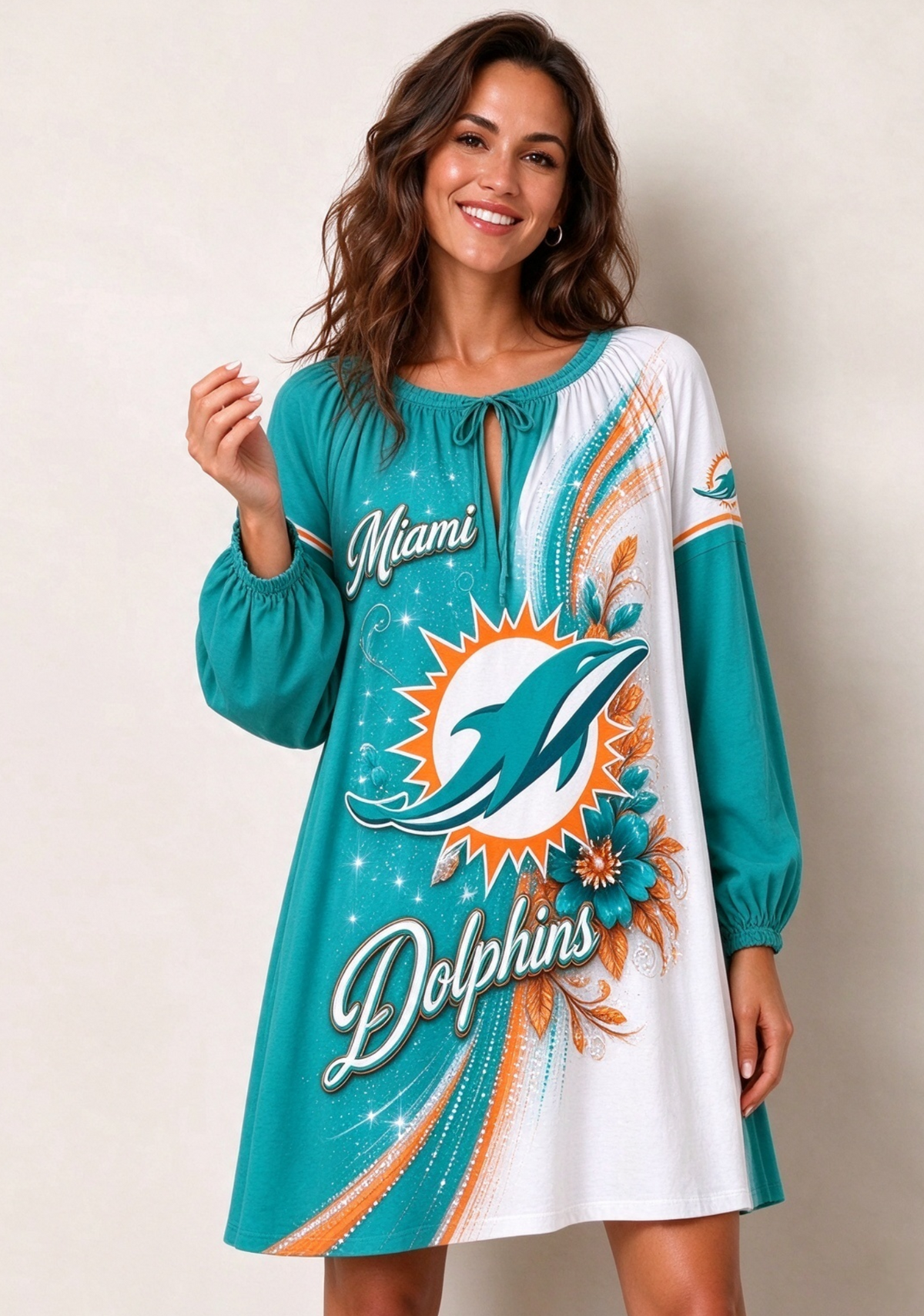 Women's Miami Dolphins Floral Long Sleeve Game Day Mini Dress Main image