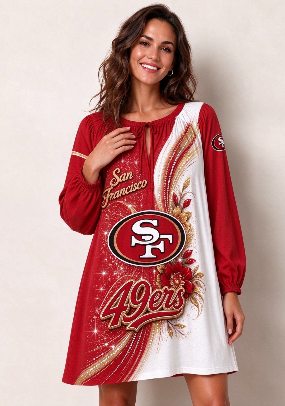 Women's San Francisco 49ers Floral Long Sleeve Game Day Mini Dress