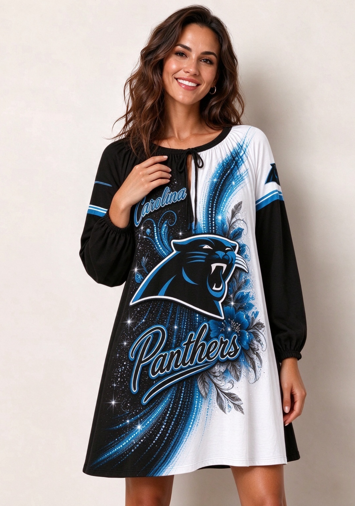 Women's Carolina Panthers Floral Long Sleeve Game Day Mini Dress