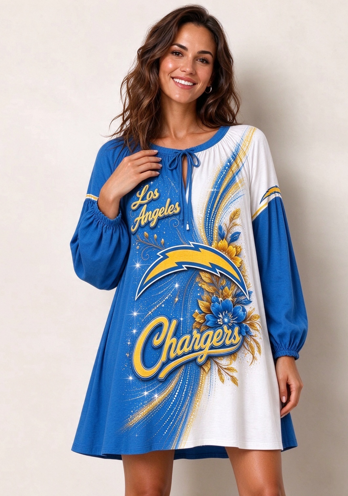 Women's Los Angeles Chargers Floral Long Sleeve Game Day Mini Dress Main image