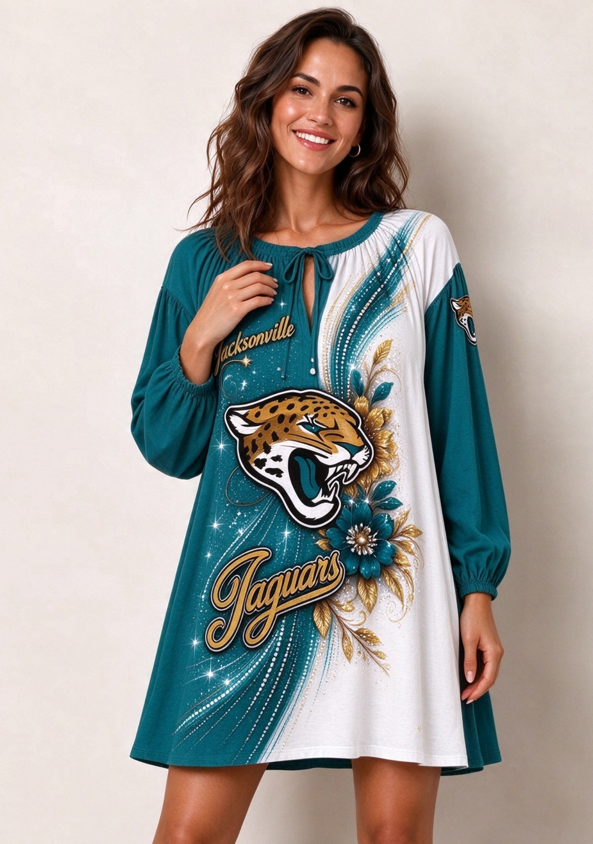 Women's Jacksonville Jaguars Floral Long Sleeve Game Day Mini Dress