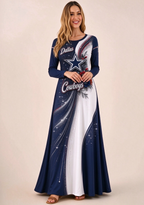 Women Dallas Cowboys Floral Print Long Sleeve Maxi Dress