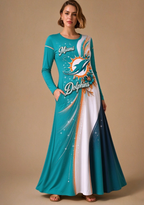 Women Miami Dolphins Print Long Sleeve Maxi Dress
