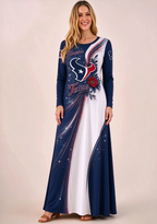 Women Houston Texans Print Long Sleeve Maxi Dress