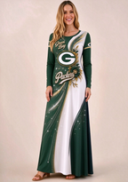 Women Green Bay Packers Print Long Sleeve Maxi Dress