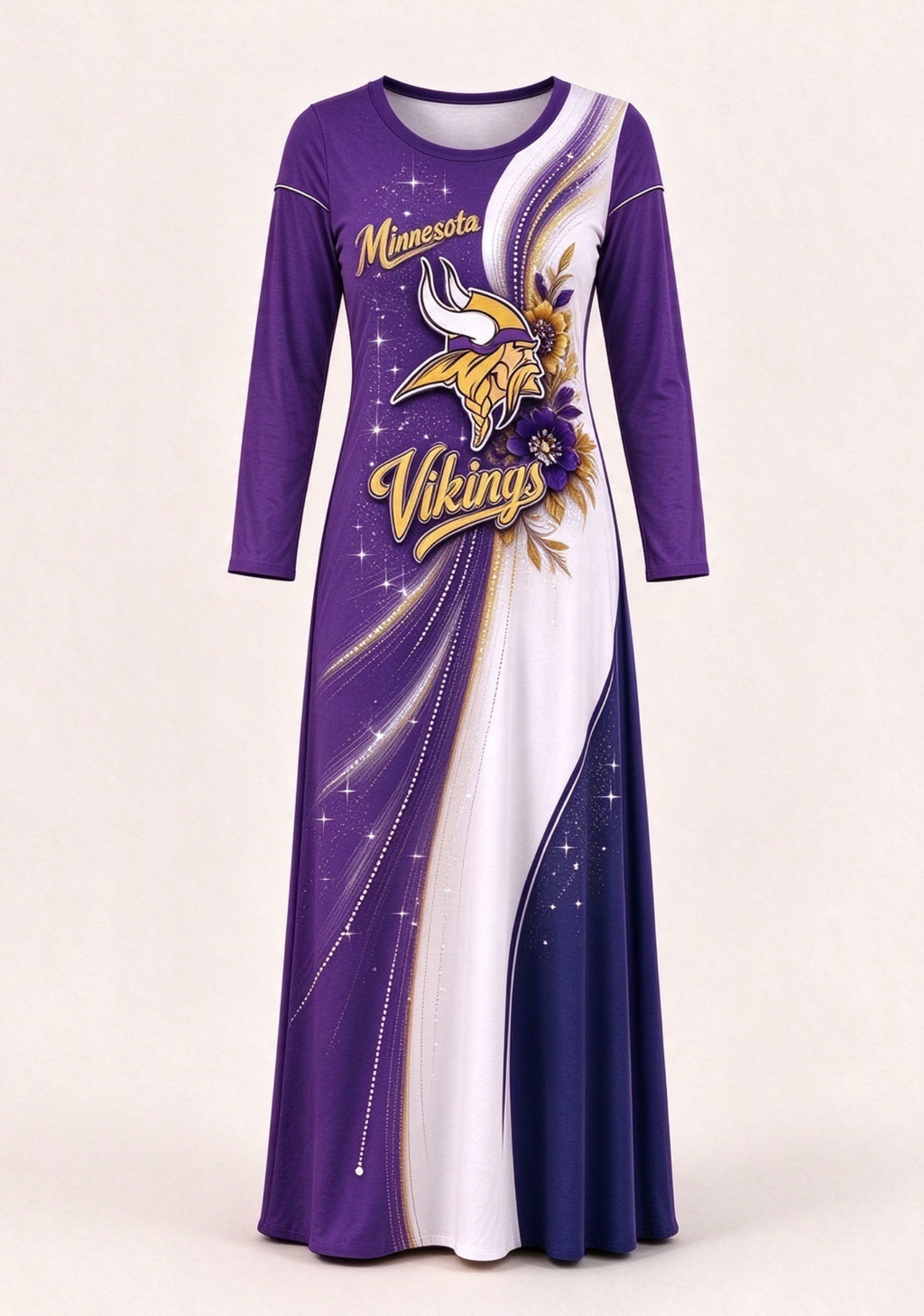 Women Baltimore Ravens Floral Print Long Sleeve Maxi Dress