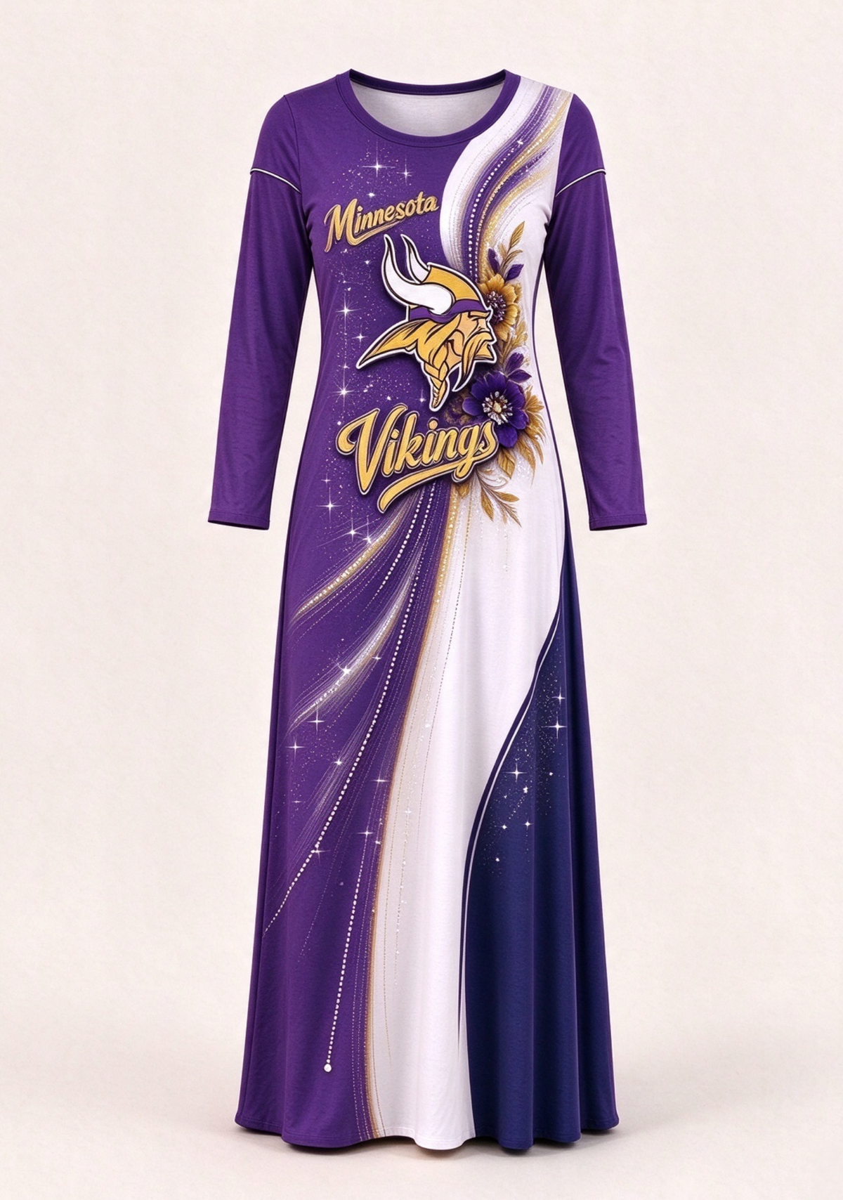 Women Baltimore Ravens Floral Print Long Sleeve Maxi Dress
