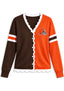 Women's Cleveland Browns Color Block Scalloped Trim V-Neck Button Cardigan