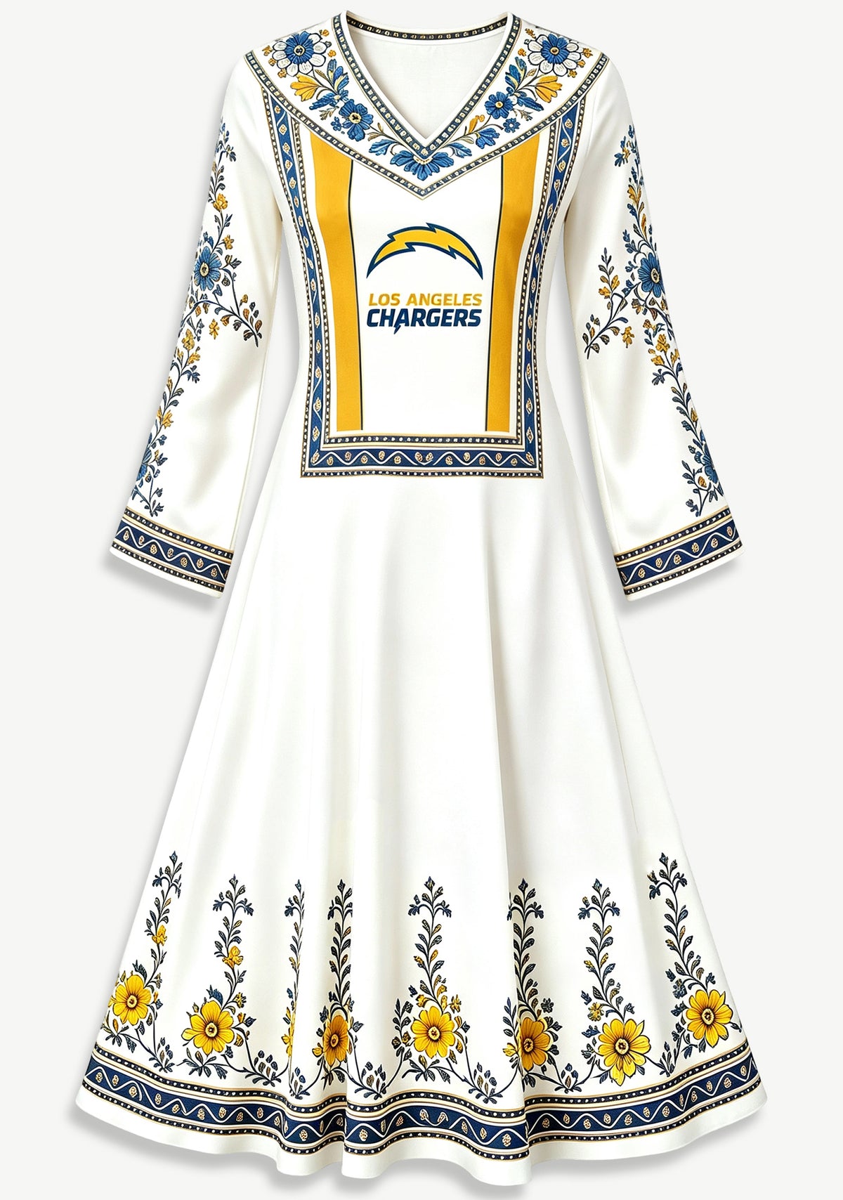 Los Angeles Chargers Boho Floral Game‑Day Midi Dress