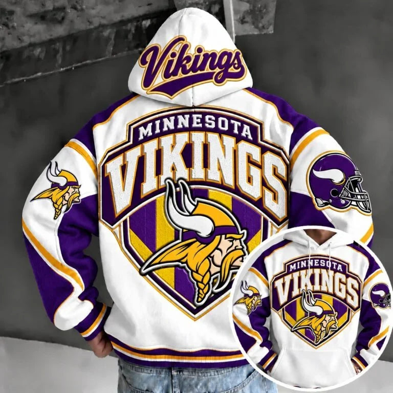 Minnesota Vikings Retro Varsity Color Block Back Print Pullover Hoodie