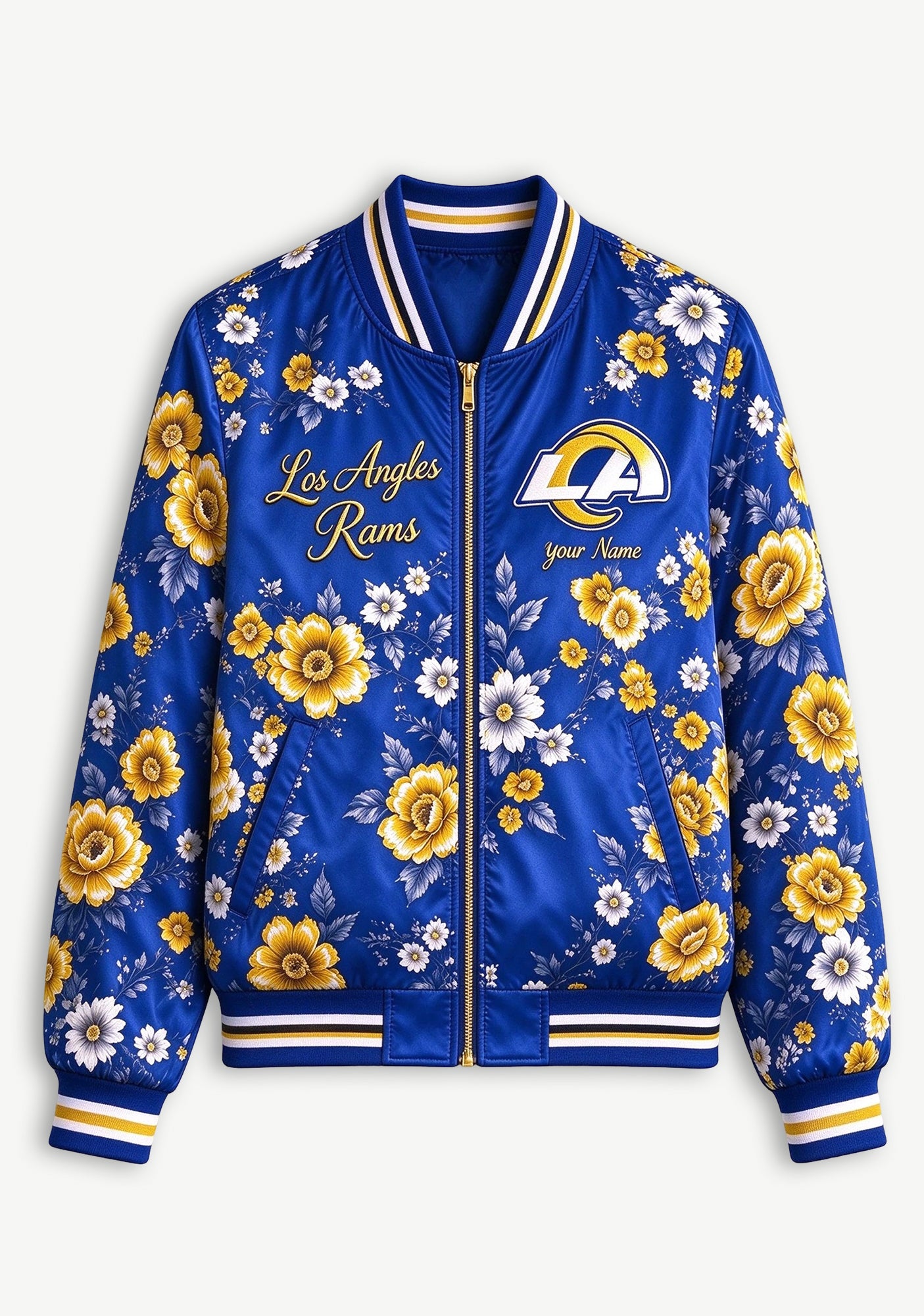 Women Los Angeles Rams Floral Print Zip Up Jacket Custom Name For Fan Secondary image