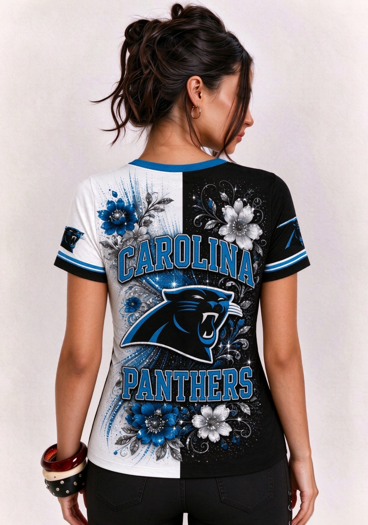 Women Carolina Panthers Floral Henley T-Shirt
