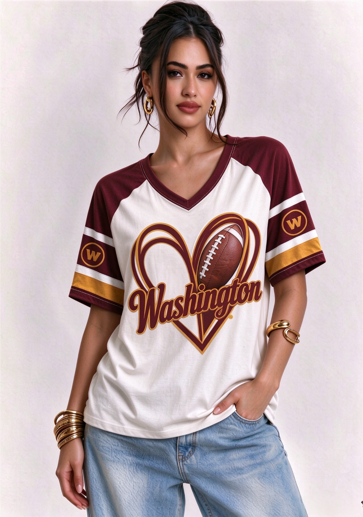 Women Washington Commanders Heart Graphic V-Neck Fan T-Shirt Main image
